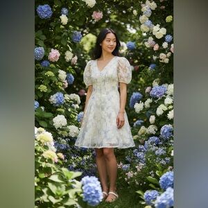 Altar'd State Blue and Cream Floral Midi Dress